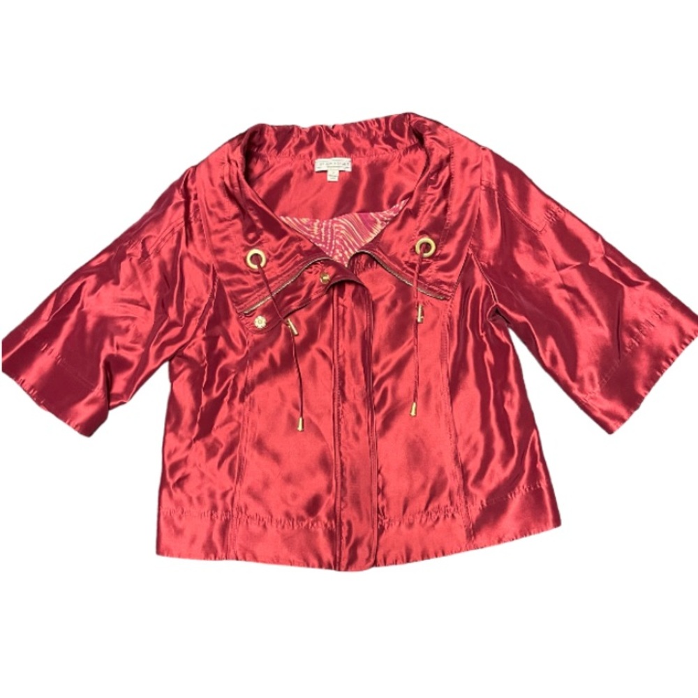 St John Sport Jacket Cape Style Cropped Red Jewel Tone Size Medium